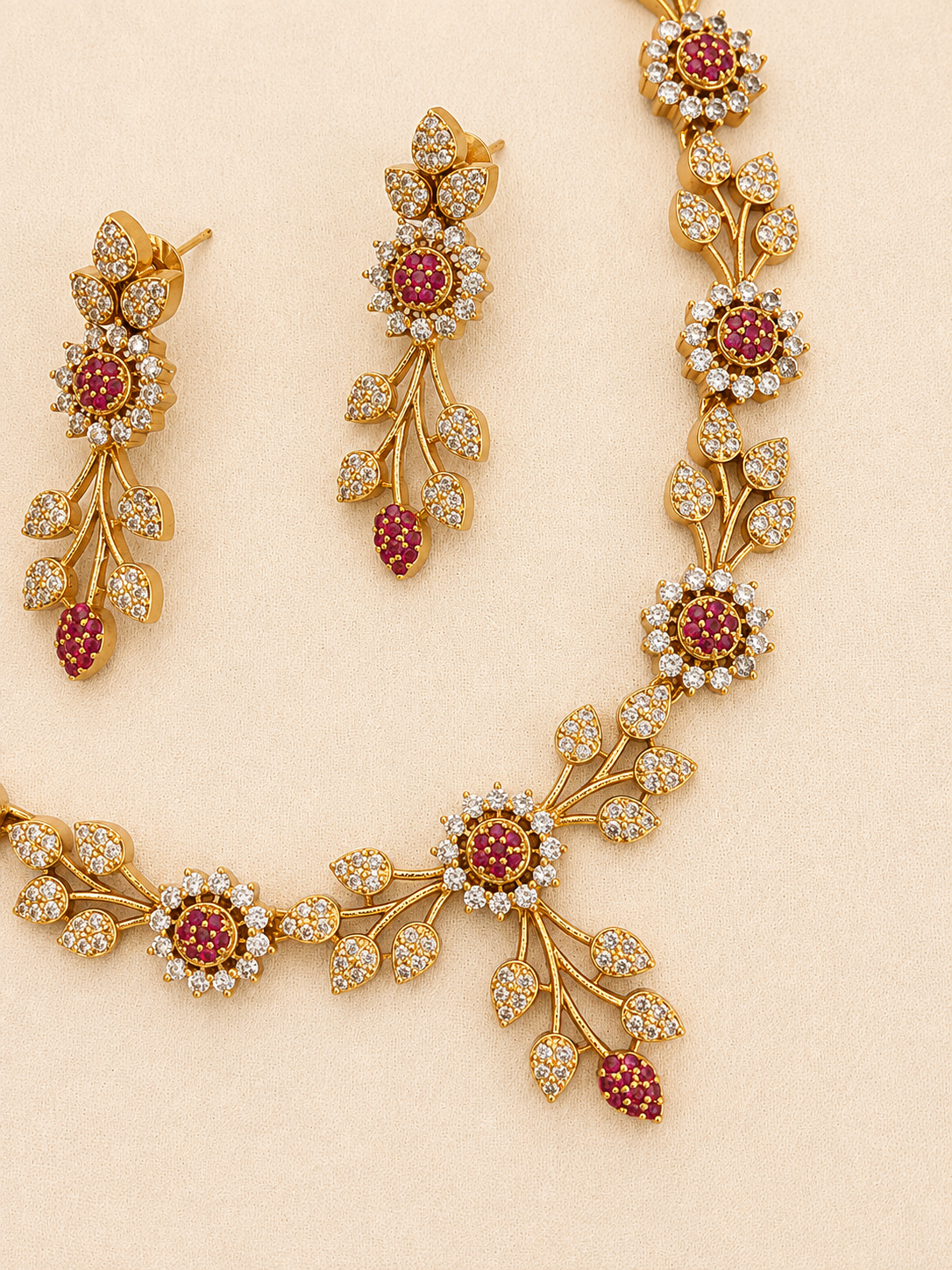 Blooming Ruby Vine Necklace Set