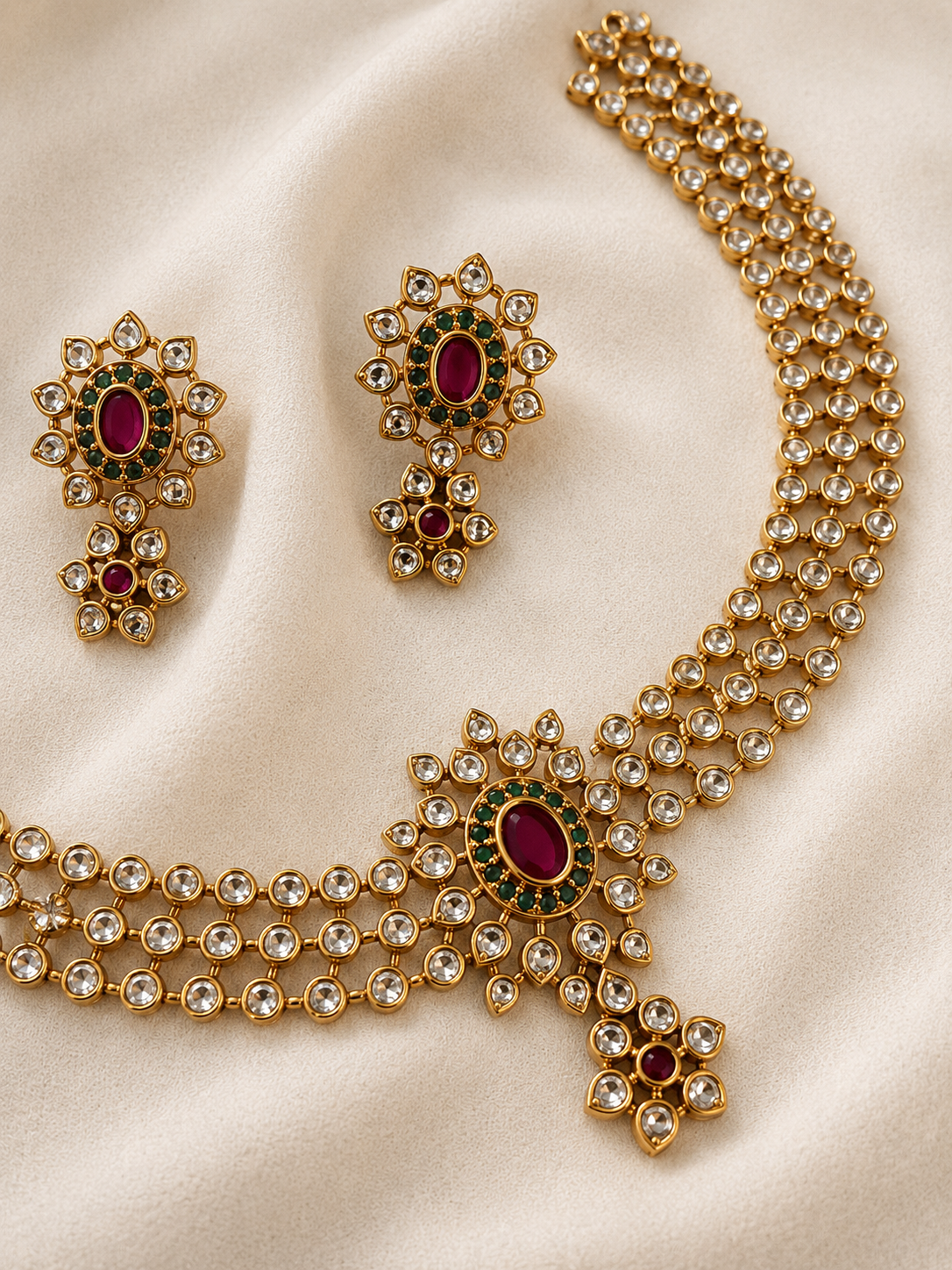 Antique Ruby Emerald Bridal Necklace Set