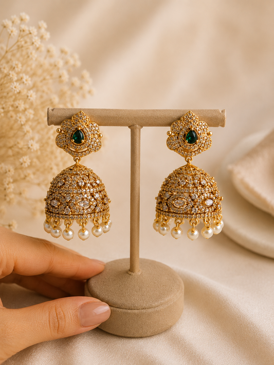Emerald Gold Coated Jhumka Earrings