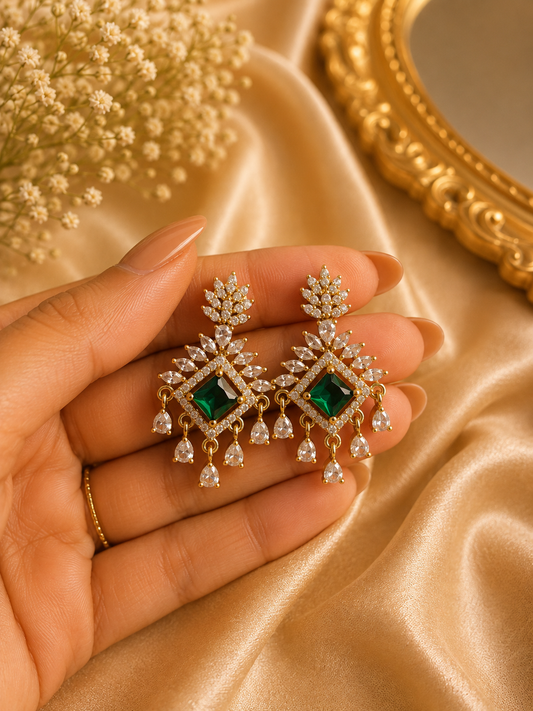 Emerald Crystal Statement Earrings