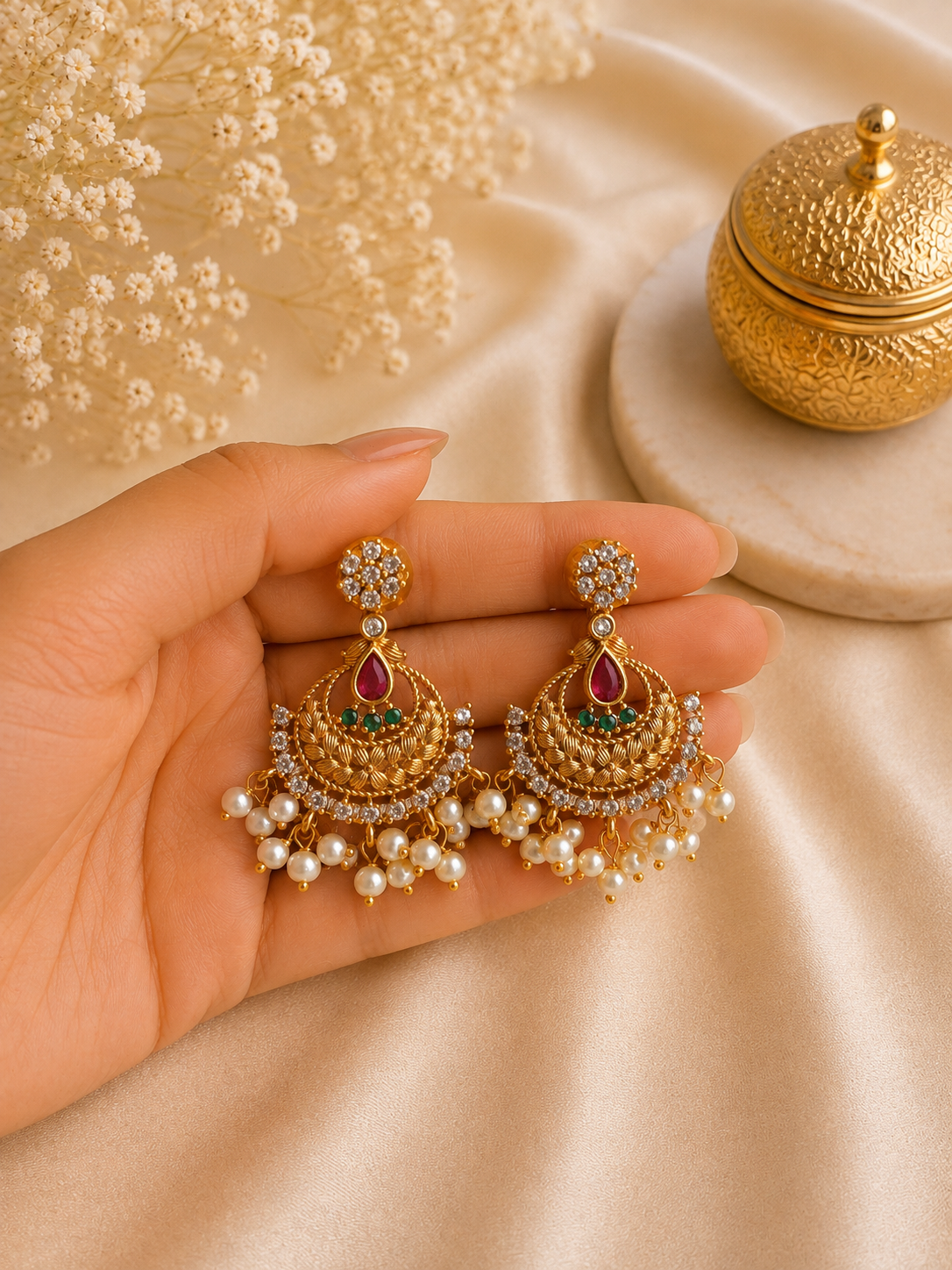 Peacock Ruby Pearl Necklace Set