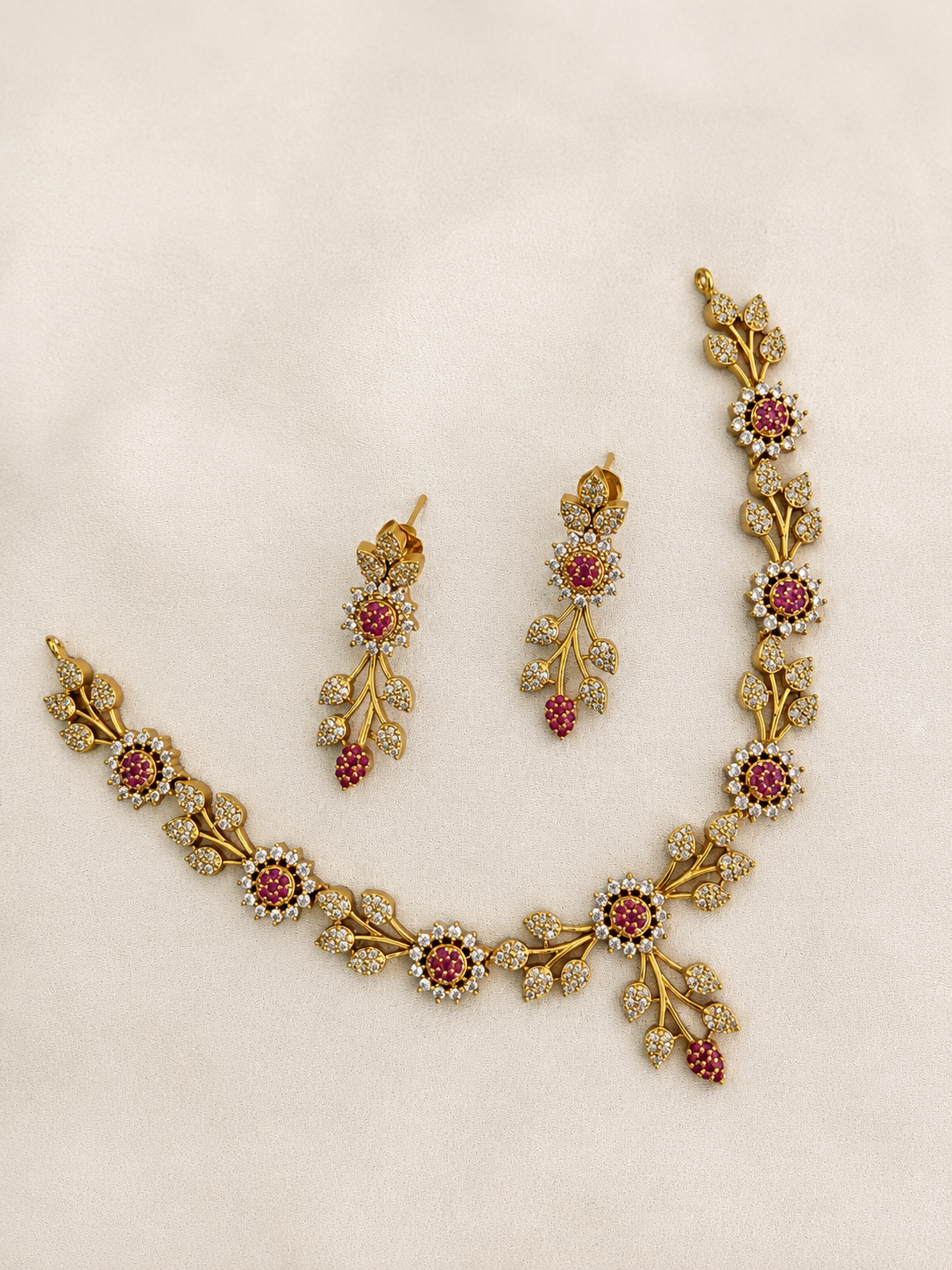 Blooming Ruby Vine Necklace Set