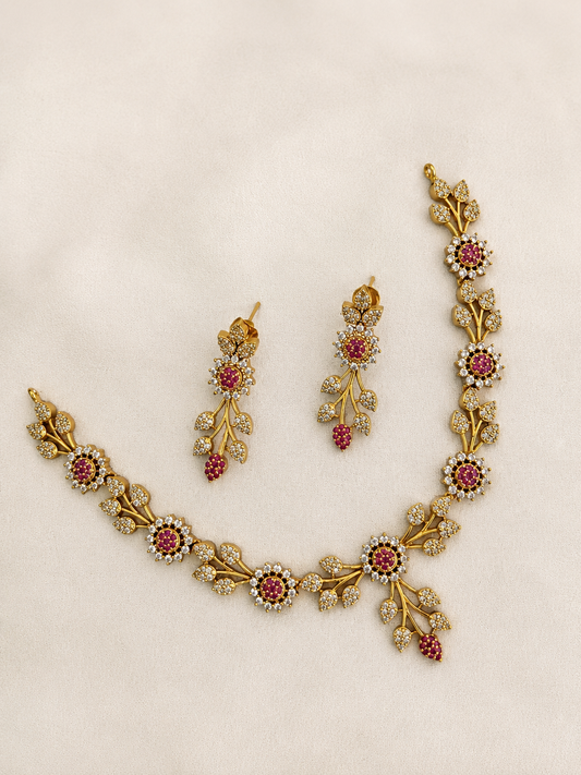 Blooming Ruby Vine Necklace Set