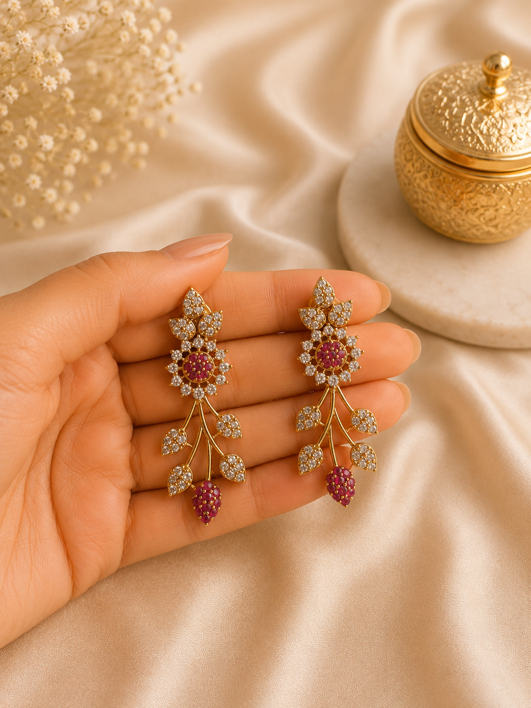 Blooming Ruby Vine Necklace Set