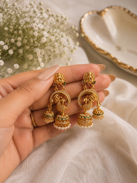 Peacock Pearl Jhumka Earrings