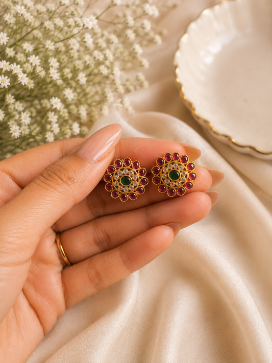 Ruby Emerald Floral Studs