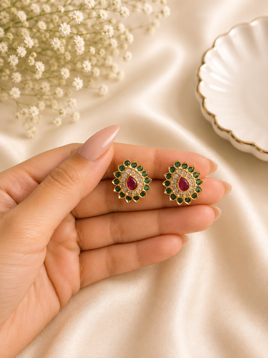 Ruby & Emerald Teardrop Stud Earrings