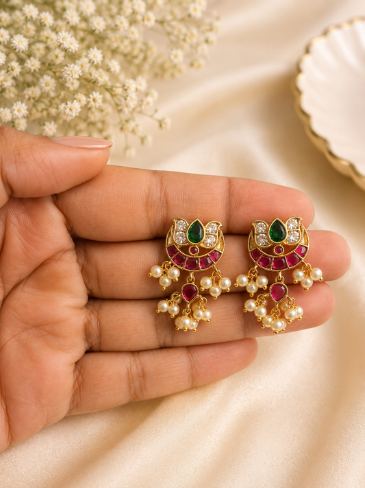 Ruby Emerald Pearl Drop Earrings