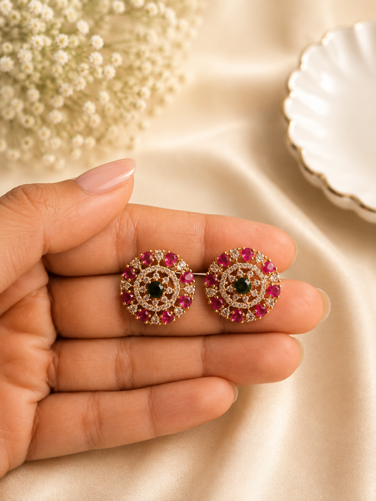 Ruby Emerald Kundan Stud Earrings