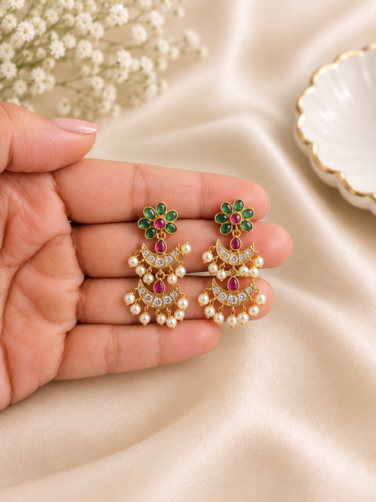 Emerald Ruby Floral Chandbali Earrings