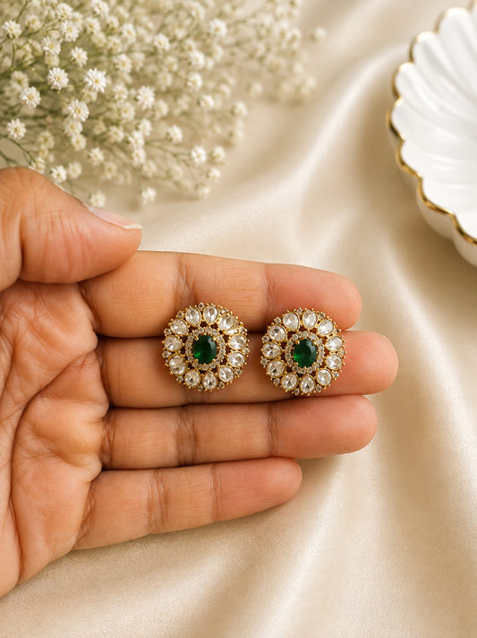 Emerald Pearl Halo Stud Earrings