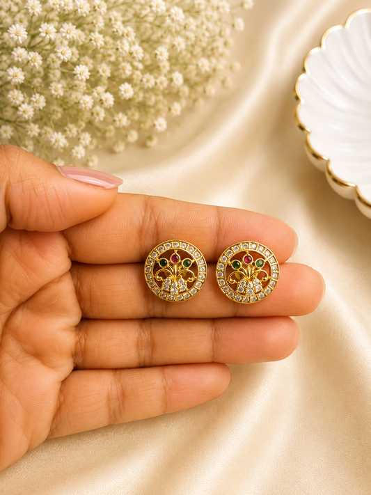 Elegant Floral Stone Stud Earrings