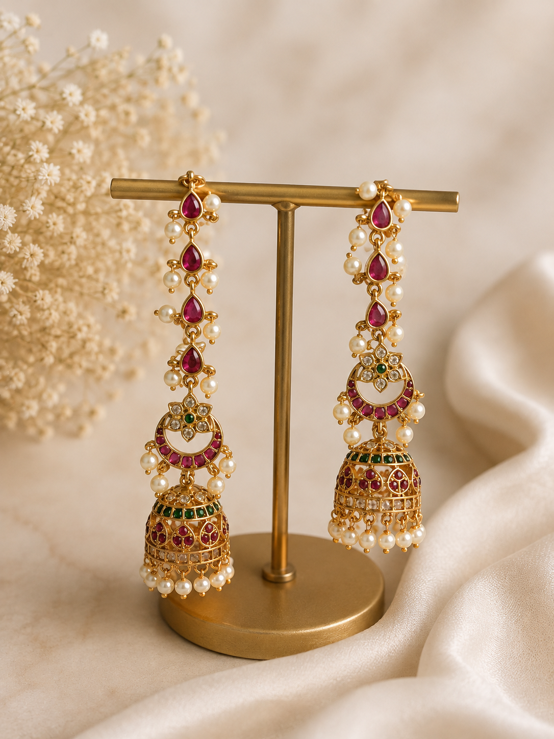 Ruby & Pearl Long Jhumka Earrings
