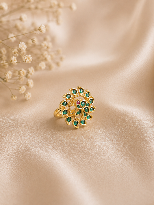 Emerald Peacock Statement Ring