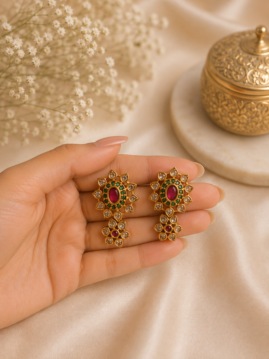 Antique Ruby Emerald Bridal Necklace Set