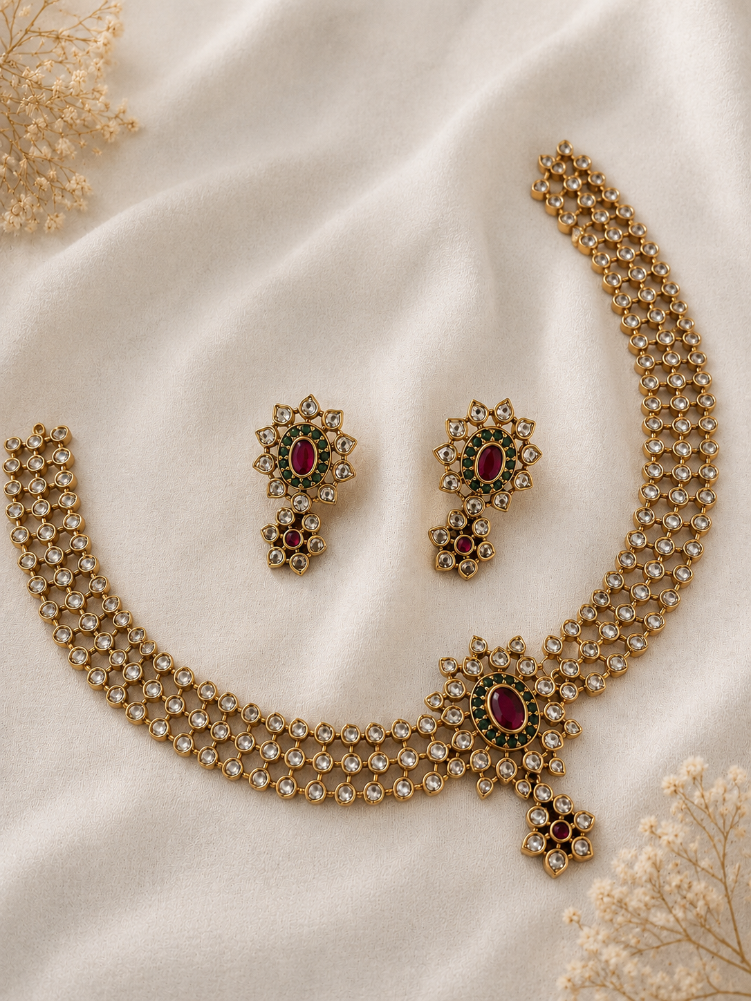 Antique Ruby Emerald Bridal Necklace Set
