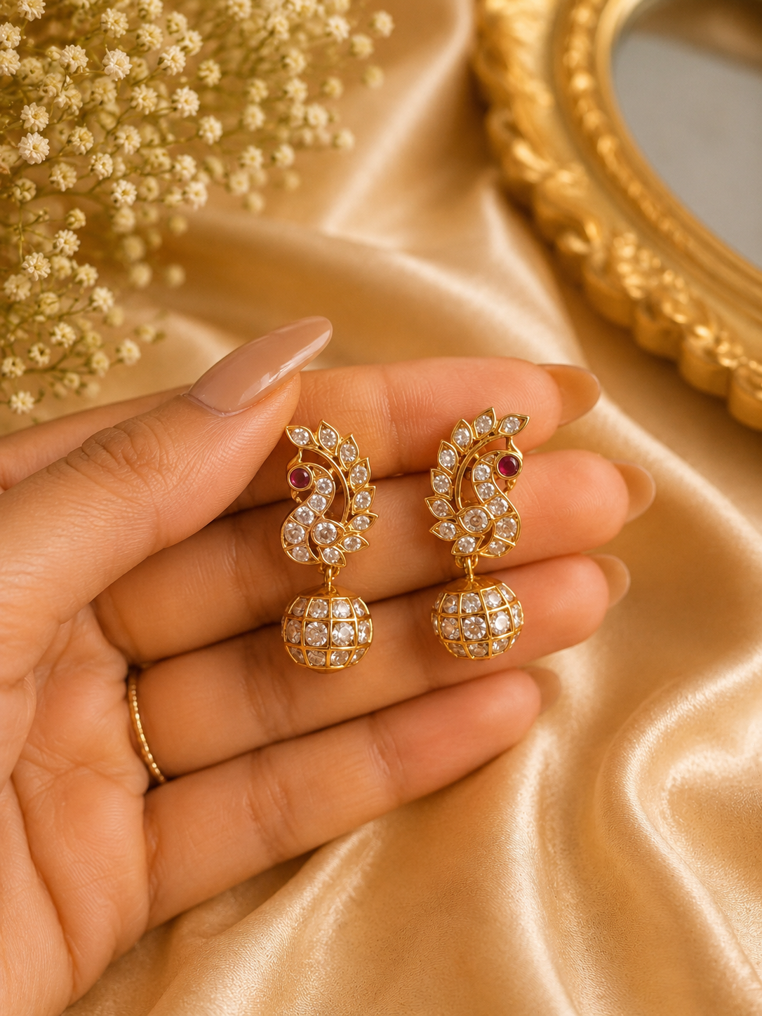 Ruby Peacock Drop Earrings
